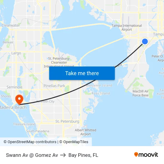 Swann Av @ Gomez Av to Bay Pines, FL map