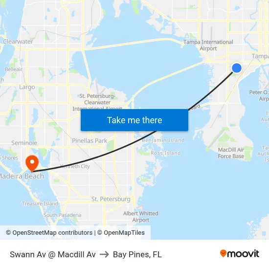 Swann Av @ Macdill Av to Bay Pines, FL map