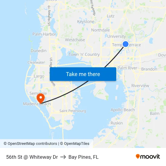 56th St @ Whiteway Dr to Bay Pines, FL map