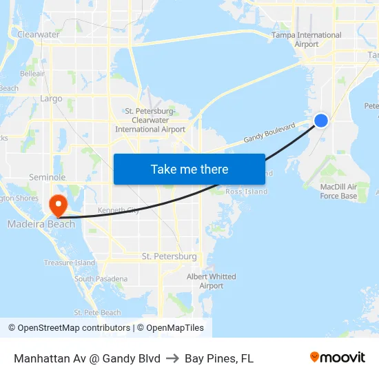 Manhattan Av @ Gandy Blvd to Bay Pines, FL map