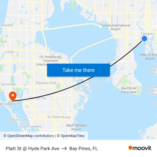 Platt St @ Hyde Park Ave to Bay Pines, FL map
