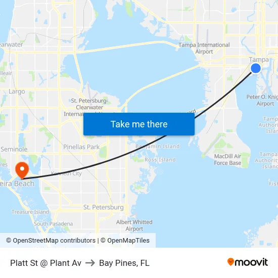 Platt St @ Plant Av to Bay Pines, FL map
