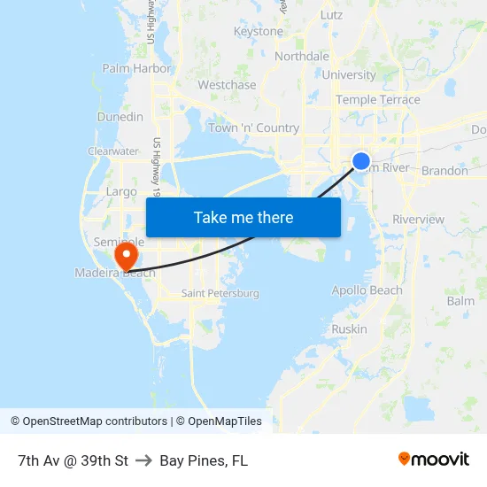 7th Av @ 39th St to Bay Pines, FL map