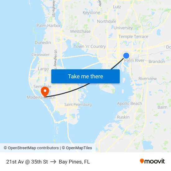 21st Av @ 35th St to Bay Pines, FL map