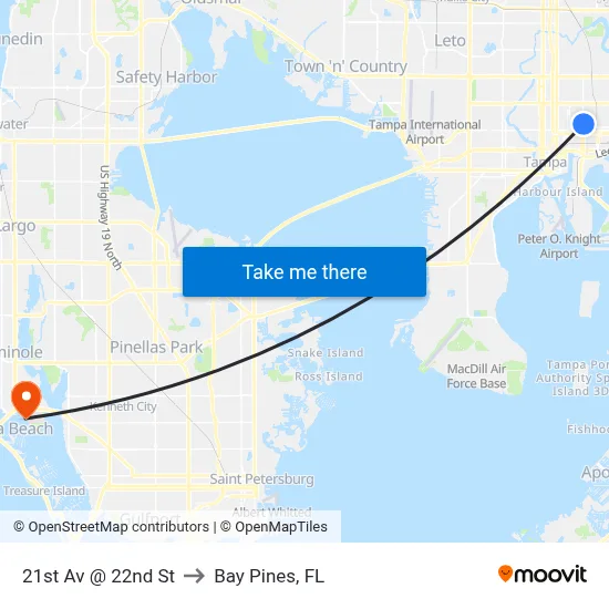 21st Av @ 22nd St to Bay Pines, FL map