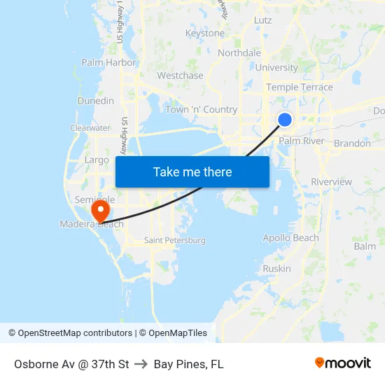 Osborne Av @ 37th St to Bay Pines, FL map