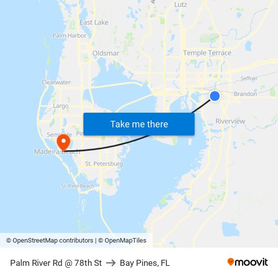 Palm River Rd @ 78th St to Bay Pines, FL map