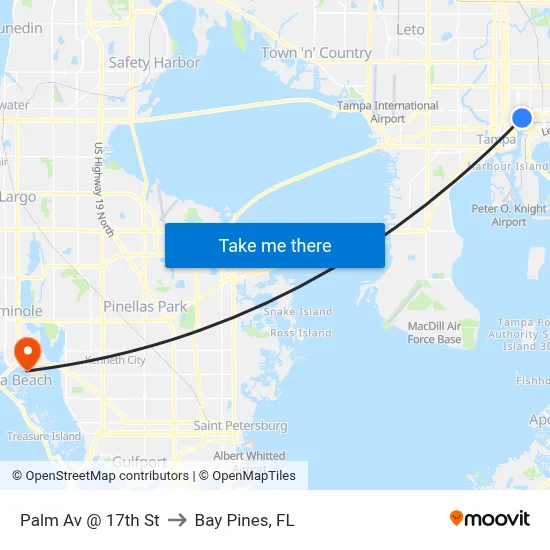 Palm Av @ 17th St to Bay Pines, FL map