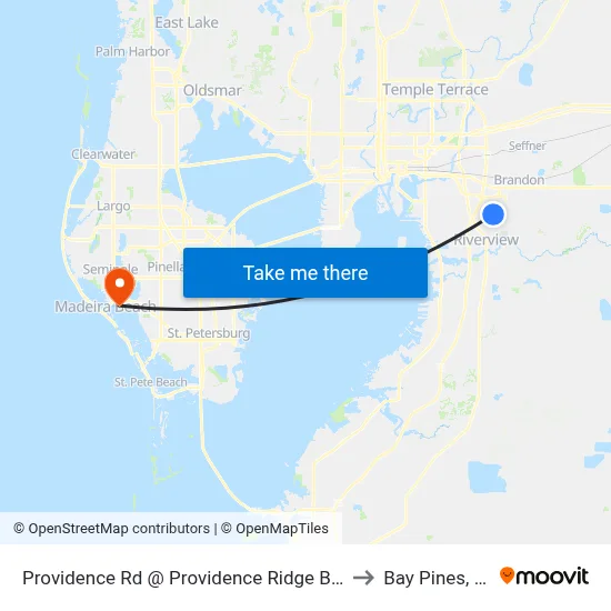 Providence Rd @ Providence Ridge Blvd to Bay Pines, FL map