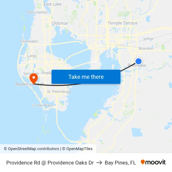 Providence Rd @ Providence Oaks Dr to Bay Pines, FL map