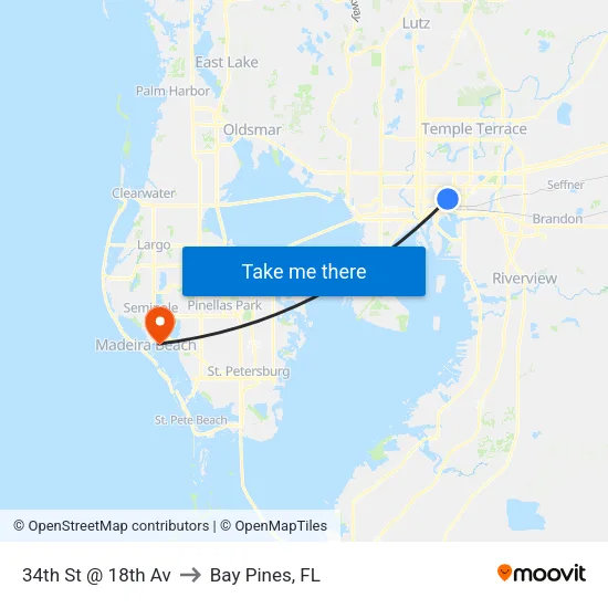 34th St @ 18th Av to Bay Pines, FL map