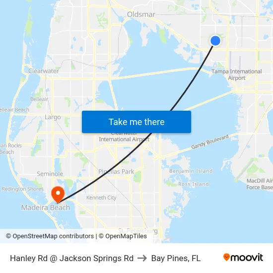 Hanley Rd @ Jackson Springs Rd to Bay Pines, FL map