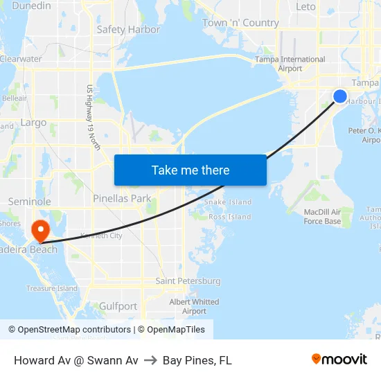 Howard Av @ Swann Av to Bay Pines, FL map