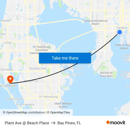 Plant Ave @ Beach Place to Bay Pines, FL map