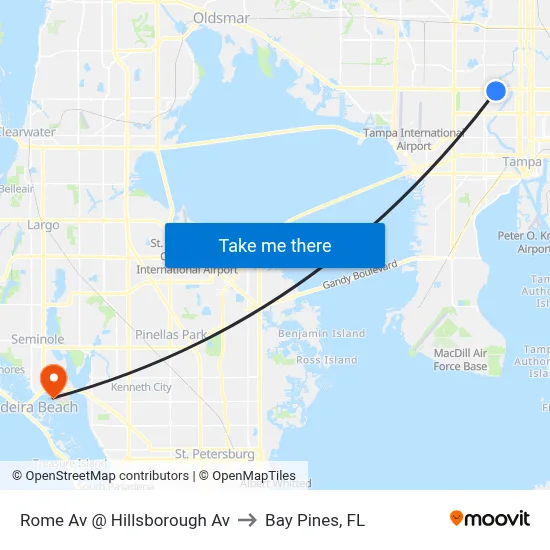 Rome Av @ Hillsborough Av to Bay Pines, FL map