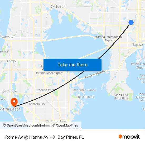 Rome Av @ Hanna Av to Bay Pines, FL map