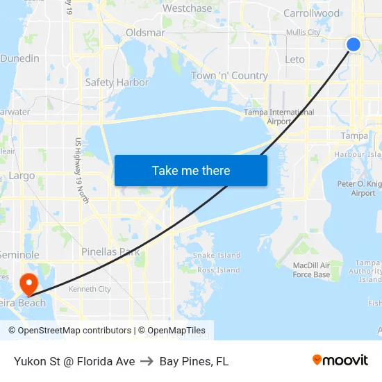 Yukon St @ Florida Ave to Bay Pines, FL map