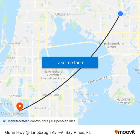 Gunn Hwy @ Linebaugh Av to Bay Pines, FL map