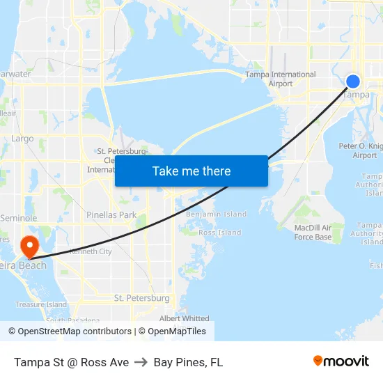 Tampa St @ Ross Ave to Bay Pines, FL map
