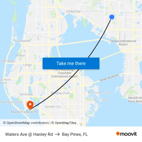 Waters Ave @ Hanley Rd to Bay Pines, FL map
