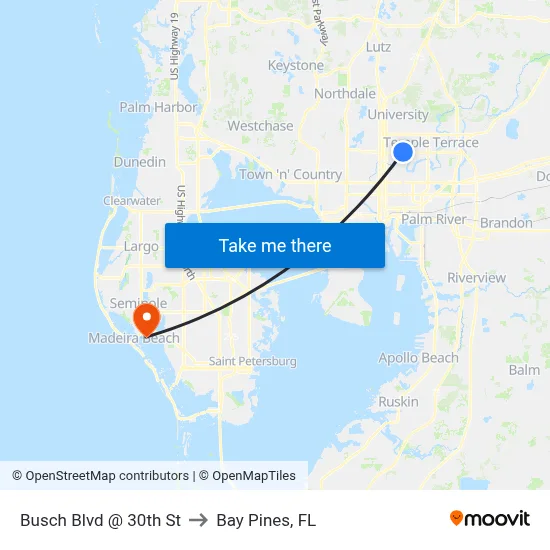 Busch Blvd @ 30th St to Bay Pines, FL map