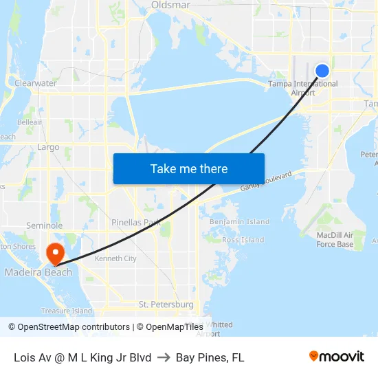 Lois Av @ M L King Jr Blvd to Bay Pines, FL map