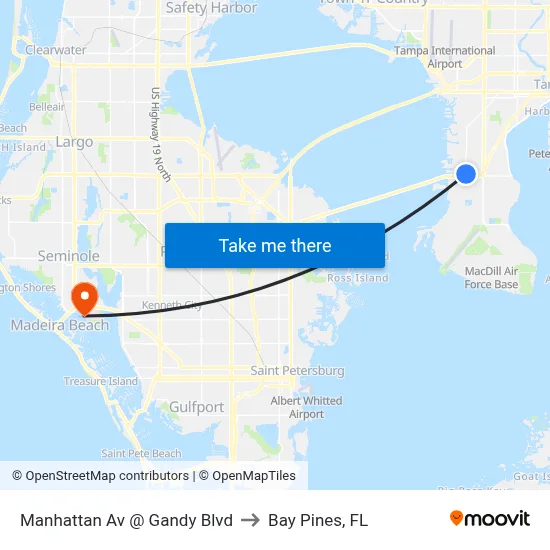 Manhattan Av @ Gandy Blvd to Bay Pines, FL map