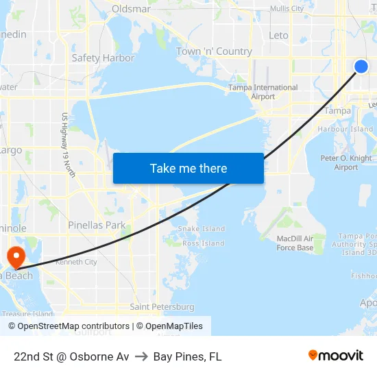 22nd St @ Osborne Av to Bay Pines, FL map
