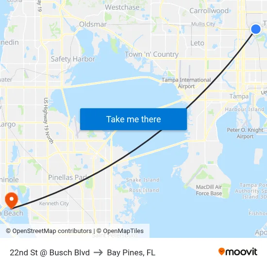22nd St @ Busch Blvd to Bay Pines, FL map