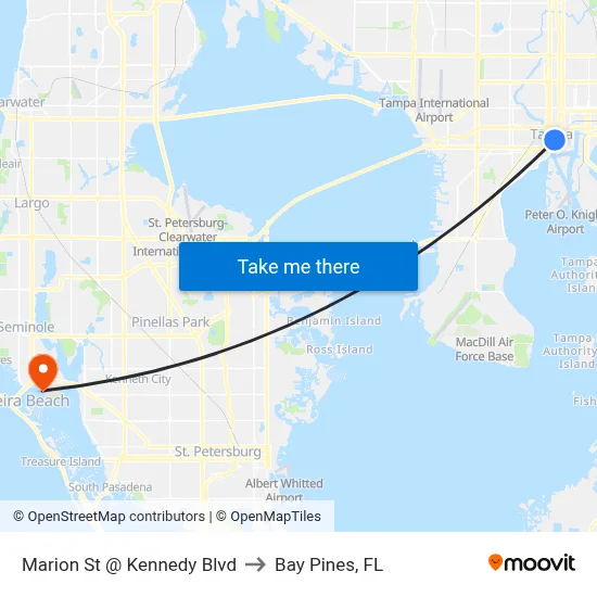 Marion St @ Kennedy Blvd to Bay Pines, FL map