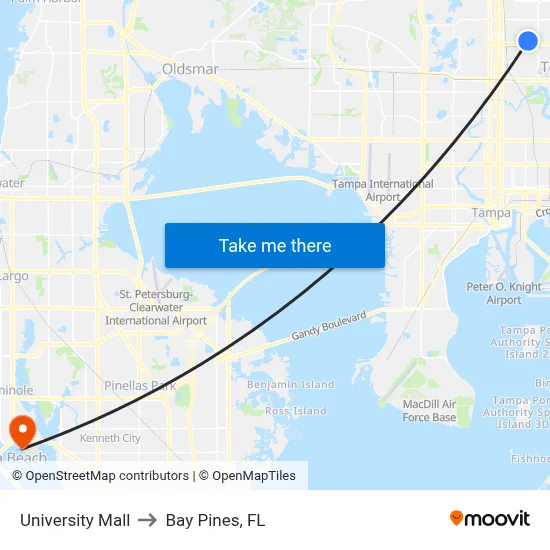 University Mall to Bay Pines, FL map