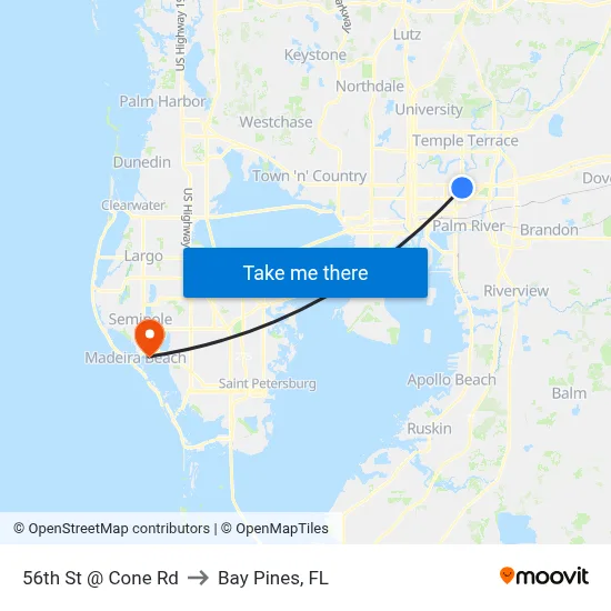 56th St @ Cone Rd to Bay Pines, FL map