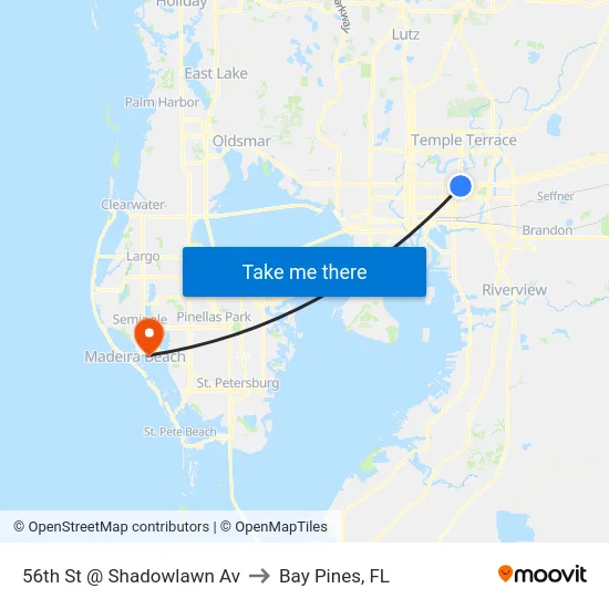 56th St @ Shadowlawn Av to Bay Pines, FL map