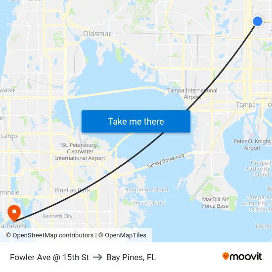 Fowler Ave @ 15th St to Bay Pines, FL map