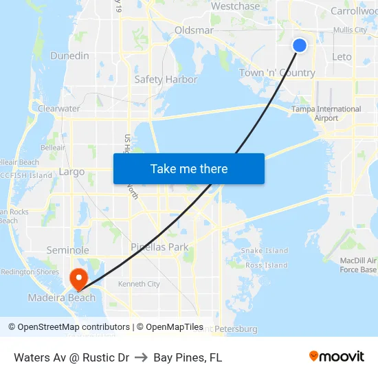 Waters Av @ Rustic Dr to Bay Pines, FL map