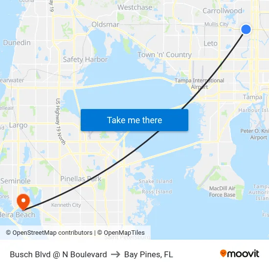 Busch Blvd @ N Boulevard to Bay Pines, FL map