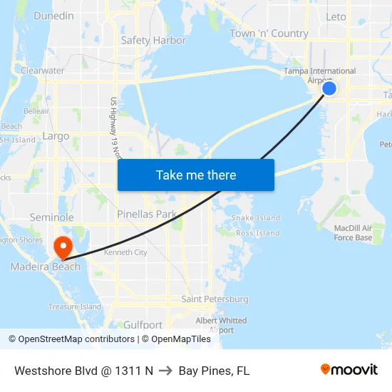 Westshore Blvd @ 1311 N to Bay Pines, FL map