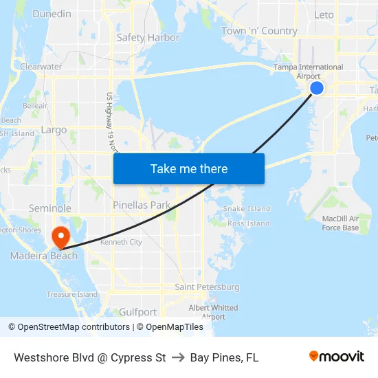 Westshore Blvd @ Cypress St to Bay Pines, FL map