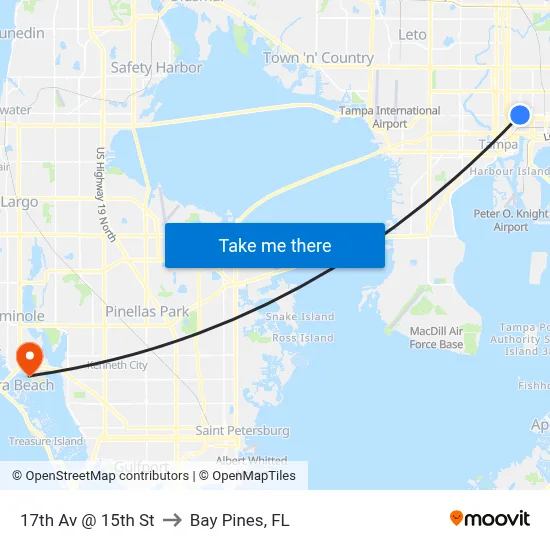 17th Av @ 15th St to Bay Pines, FL map