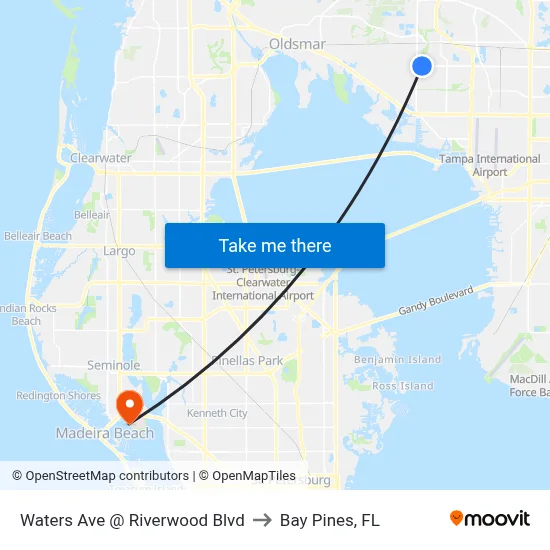 Waters Ave @ Riverwood Blvd to Bay Pines, FL map
