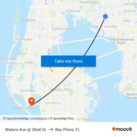 Waters Ave @ Shell Dr to Bay Pines, FL map