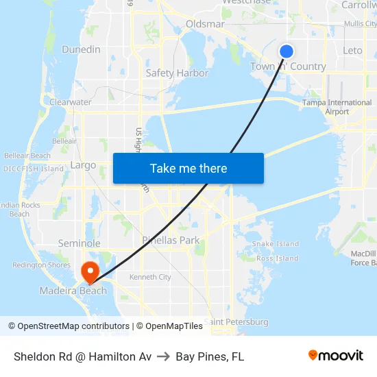 Sheldon Rd @ Hamilton Av to Bay Pines, FL map