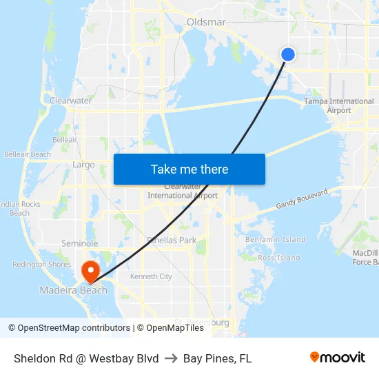 Sheldon Rd @ Westbay Blvd to Bay Pines, FL map