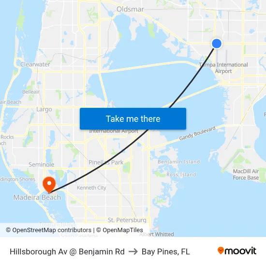 Hillsborough Av @ Benjamin Rd to Bay Pines, FL map