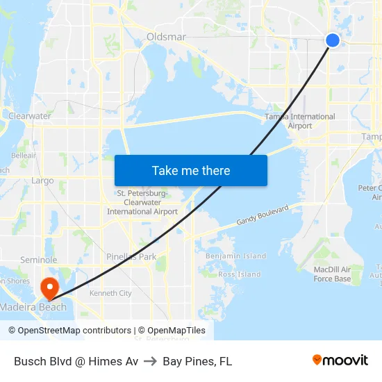 Busch Blvd @ Himes Av to Bay Pines, FL map