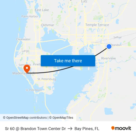 Sr 60 @ Brandon Town Center Dr to Bay Pines, FL map