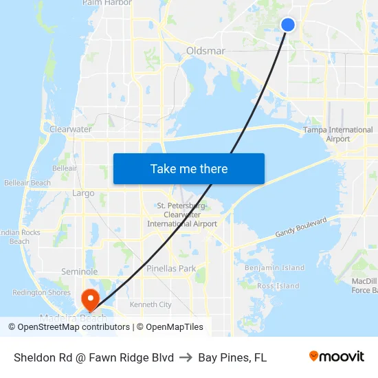 Sheldon Rd @ Fawn Ridge Blvd to Bay Pines, FL map