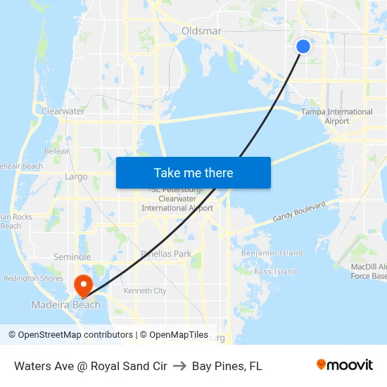 Waters Ave @ Royal Sand Cir to Bay Pines, FL map