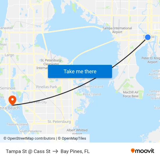 Tampa St @ Cass St to Bay Pines, FL map