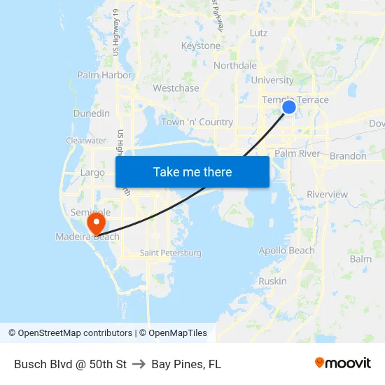 Busch Blvd @ 50th St to Bay Pines, FL map